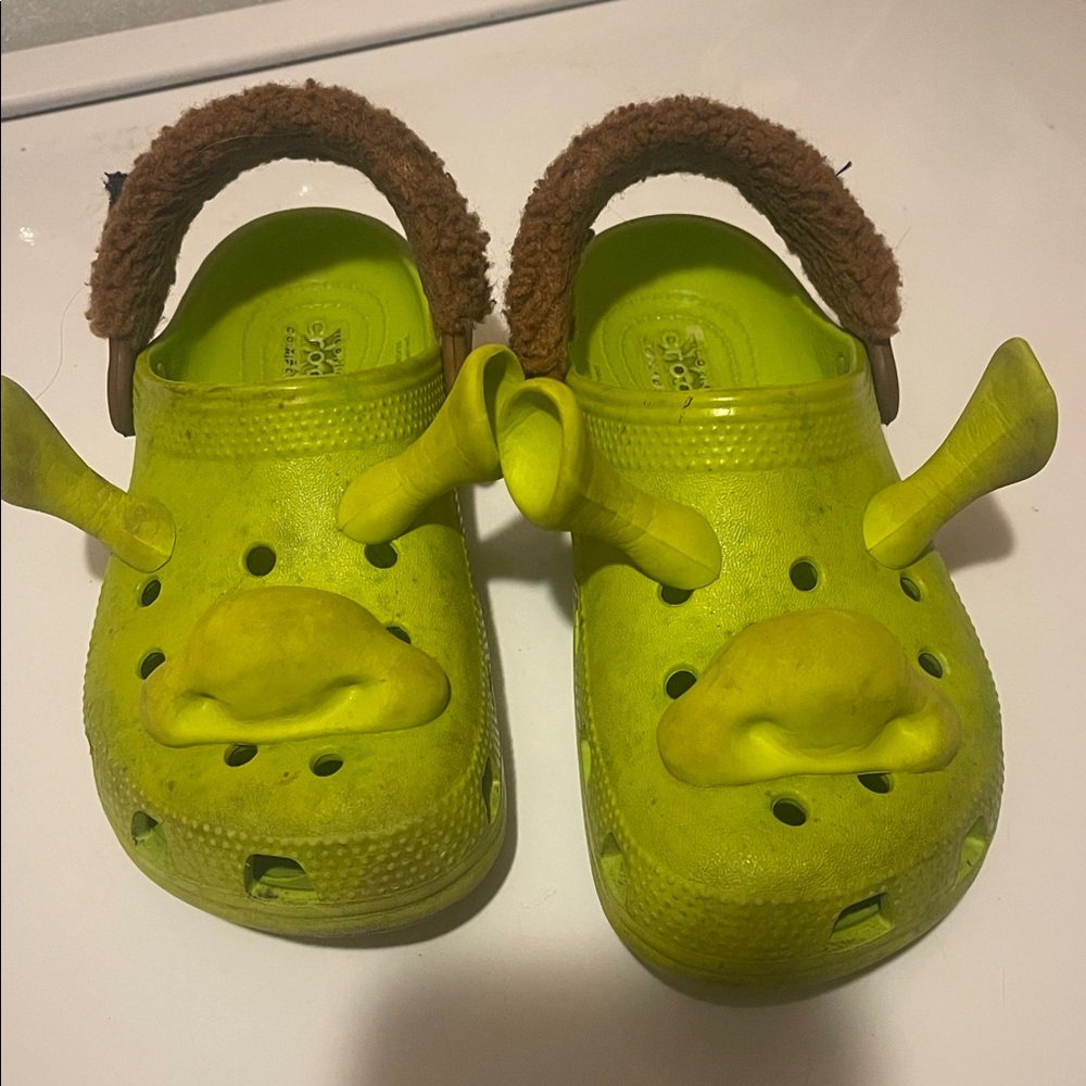 CROCS Bright Green Clogs with Brown Strap